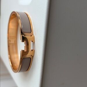 Hermes H Gold and Tan Enamel Bracelet